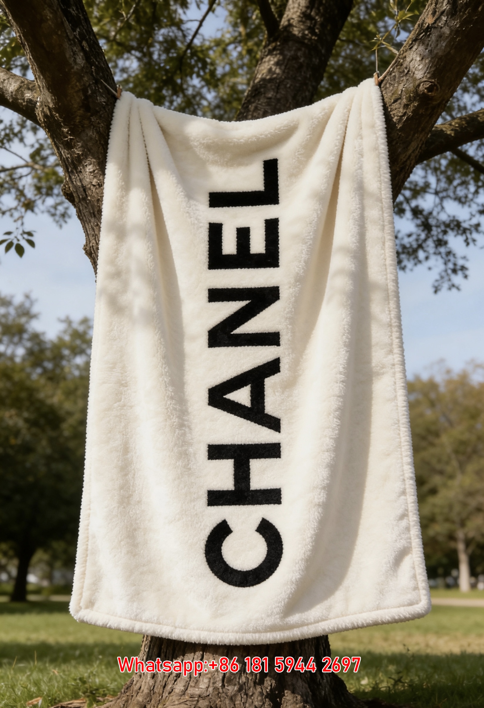Chanel Vertical Logo Flannel Throw Blanket IMG_6645